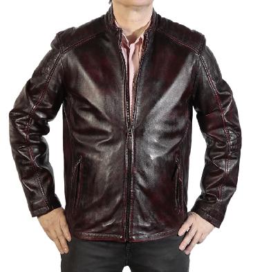 Burgundy Leather Easy Fit Biker Jacket - SL100233